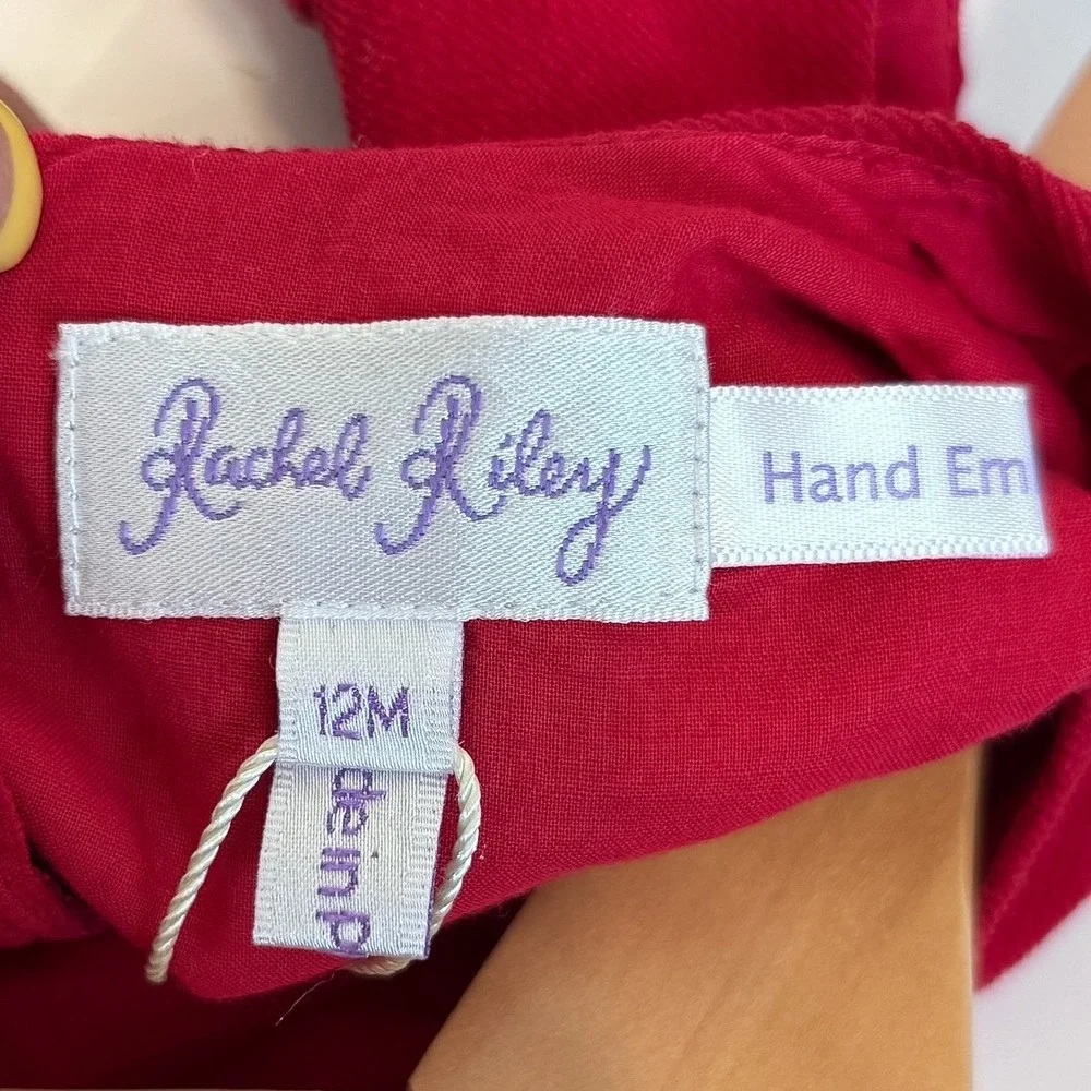 Rachel Riley Girls Heart Smocked Pinafore Dress 12M Red Hand Embroidered Holiday